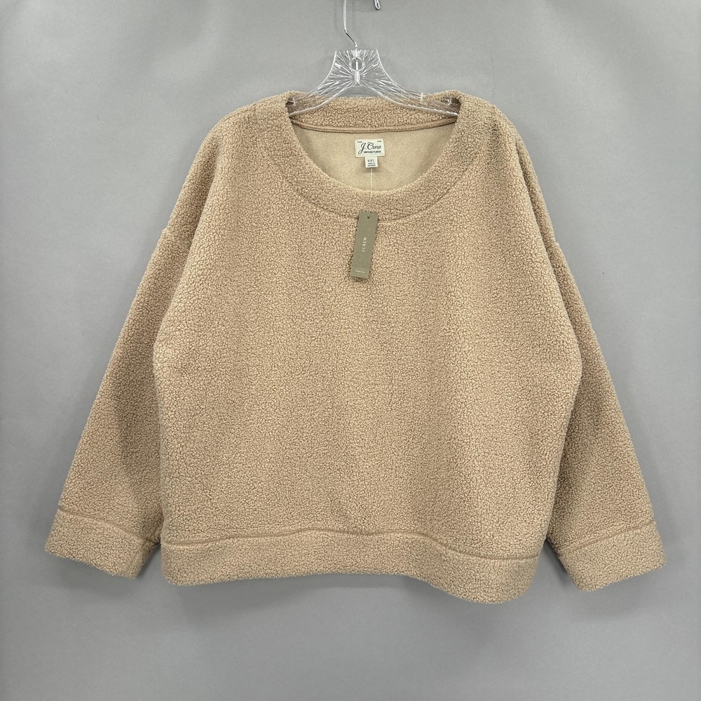 J Crew Vintage Fleece Sweater Womens XXL Tan Sherpa Pullover Cozy‎ Soft NWT